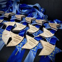 Медаль акрил-дерево + печать под заказ Звезда Диаметр 70-100 мм