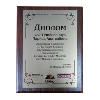 Диплом на металі (дерево) під замовлення з нанесенням розмір 300*230 мм