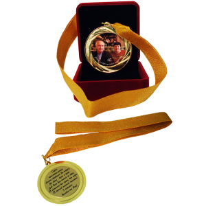 Медаль 70 мм MЕ045 золото, Футляр для медалі 50-70 мм, Стрічка для медалей и бейджей золото 20 мм