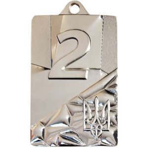 Медаль прямоугольная Украина 2 место 66*43 мм серебро