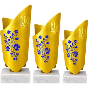 Комплект кубков Fiorente Ukraine Синие Цветы Высота: 16 см, 15 см, 14 см