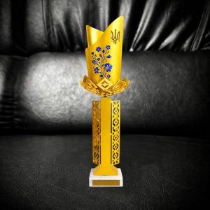 Приз Нагорода з металу Barela Fiorente Ukraine Blue Flower висота: 36 см золото