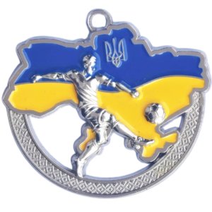 Медаль футбол Украина 70 мм серебро
